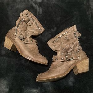 NOT RATED Studded harness style tan ankle boots
